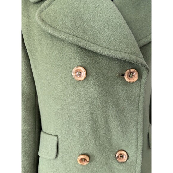 Vintage 60s Green Wool Womens Coat M Double Breasted Pea Coat Overcoat USA - Picture 2 of 12